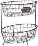 Spectrum Diversified Vintage Living Oval Server Stacked, 2-Tier Bowls, Dining Table & Kitchen Counter Organizer, Modern Fruit Basket Stand, Industrial Gray (A19676)