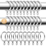 Metal Curtain Rings, 25 Pack Curtain Hoops with Hooks, 30mm Internal Diameter Curtain Poles and Rods, Drapery and Shower Hanging, Curtain Pole Rings, Silver