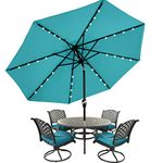 MASTERCANOPY Patio Umbrella with 32 Solar LED Lights for Outdoor Market Table -8 Ribs (9FT,Turquoise)