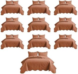 MOONLIGHT20015 10 Pack Queen Quilt Bedding Set (90" x 96") - Bulk Wholesale for Hotels, Guest Bedroom & Airbnbs - Lightweight Microfiber Reversible Floral Embossed Quilts Bedspreads (Rust)