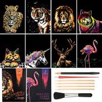 metagio 8PCS Scratch Art Paper A4 Animals Art Paper Rainbow Painting Engraving Art Sets with Scratch Drawing Pens and Cleaning Brush