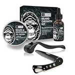 uLab Ultimate Gorilla Beard Growth Kit with Derma Roller, Beard Oil, Beard Balm and Foldable Styling Comb - Gift Set for Men For Beard Growth, Styling and Care - Contains Microneedle Titanium Roller