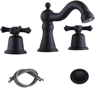 RKF Bathroom Sink Faucet 3 Hole Black 8 Inch Widespread With Drain 2 Handles Cross Knobs Vanity Basin Mixer Tap CWF033-MB