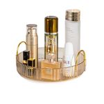 Zeinwap Lazy Susan Rotating Makeup Organizer for Vanity, High-Capacity Skincare Clear Make Up Storage Perfume Organizers Cosmetic Dresser Organizer Countertop 360 Spinning (1 Tier, Amber Gold)