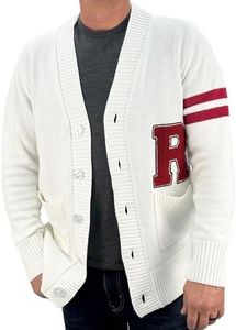 Hip Hop 50's Shop - Mens 1950s White R Letterman Cardigan Sweater (Large, White R)