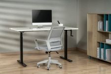 ERGOMATE Manual Sit & Stand Desk 1200x600mm | Retractable Crank Handle | Load Capacity 60Kgs | White Frame & Black TT