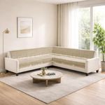 The Furnishers Elegant Woven Green Sofa Cover – Soft Chenille Traditional Pattern with Lace Style | L-Shape Sectional Seat Protector for Living Room | Durable & Stylish Slipcover 6 Seater L Shape