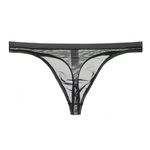 Cotton Whisper Men's Thongs Transparent Ultra Thin Underpants T-Back Low Rise Underwear Soft Panties Black L