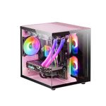 Mars Gaming MC-View Pink, Micro-ATX Mini Gaming Tower Case, Frameless 90° Tempered Glass, Modular Dual-Chamber Frame, Full Liquid Cooling Support