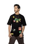Bewakoof X Official Disney Merchandise Men's Mickey Squad Graphic Printed Cotton T-Shirt - Oversized Fit, Round Neck, Half Sleeves_597938_Black_L