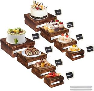 8 Pcs Buffet Risers with Mini Signs, Rustic Wood Cake Stands, Food Risers for Buffet Table, Dessert Display Stand, Wood Crates, Rustic Cake Stand for Party, Wedding, Birthday, Baby Shower, 4 Sizes