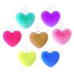 VICASKY 7Pcs Heart Faux Fur Pom Pom Key Chain Fluffy Pompom Ball Keyring Key Holder Backpack Charms Car Haning Decor for Girls