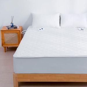 Dreamaker 100% Cotton Filling and Natural Cotton Cover Quilt Electric Blanket Fully Fitted Heated Blanket Overheat Protection Adjustable 3 Heat Settings LED Display Detachable Controller (King)