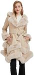 GRAN ORIENTE Fashion Faux Leather and Fur Jacket,Winter Sexy Collar Parka Coat Dress for Women with Belt and Hood (047 White S)