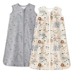 Unnivoll Baby Sleeping Bag 1.0 Tog 0-6 Months 100% Cotton Sleep Sack Baby Sleep Bag Wearable Blanket with 2-Way Zipper for Newborn Infant Apricot & Gray Elephant