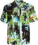 True Face Mens Hawaiian Shirt Funky Short Sleeve Fancy Printed Hawaii Top Casual Wear Green - A2 M