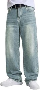JMIERR Men's Baggy Wide Leg Jeans Casual Straight Loose Fit Denim Skater Jean Y2K Hip Hop Streetwear Relaxed Vintage Pants Oversized 80s Carpenter Jeans, XL, Stone Blue