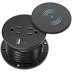 Desk Power Grommet Outlet Wireless Charger with USB C, Fits 3" Grommet Hole with 6.56ft Extension Cord, Suitable for Conference Room Office Kitchen Table 2 AC 2 USB Wireless Charger