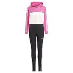 adidas Girl's Tiberio 3-Stripes Colorblock Fleece Leggings Set Kids, semi lucid fuchsia/white/white, 11-12 Years