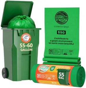 55-60 Gallon Compostable Trash Bags Liners, Heavy Duty Extra Thick 1.57 Mil, 208.2 Liter, 15 Bags, Lawn, Yard, and Restaurant Use, ASTM D6400, US BPI, OK Compost Home Certified