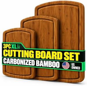 Organic Bamboo Cutting Board Set with Lifetime Replacements - 3pc Non Toxic Wood Chopping Board for Charcuterie, Meat, Vegetables and Fruits - Ideal Kitchen Gifts for Home Chefs