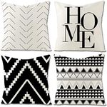 Set of 4Throw Pillow Covers Decorative 20x20 Inch for Couch, Large Black and White Square Outdoor Accent Pillows Cover Case for Bed Cushion and Living Room Farmhouse Decoration (Black0150)