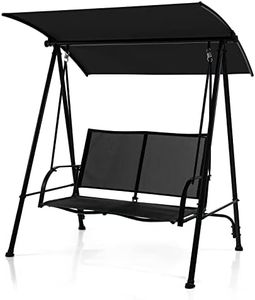 Tangkula 2 Person Porch Swing, Patio Swing with Adjustable Canopy, Comfortable Fabric Seat & Heavy-Duty Steel Frame, Outdoor Canopy Swing for Patio, Garden, Poolside (Black)