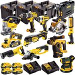 DEWALT 18V 11 Piece Power Tool Kit DCD796, DCF887, DCH253, DCG412, DCS380, DCW210, DCP580, DCS391, DCS355, DCS331, DCL050 with 4 x 5.0Ah Batteries & 2 x DCB115 Charger in Case T4TKIT-485