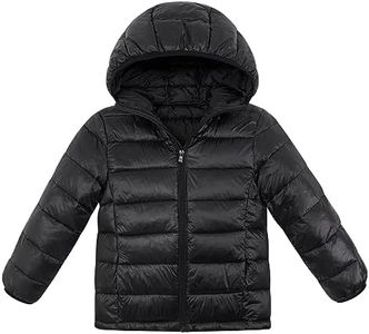 Enlifety Boys Girls Coats with Hood Size 10 12 Solid Black Winter Down Jacket Long Sleeve Zipper Closure Outwear with Pockets for Daughter Granddaughter Grandson 10-12 Years