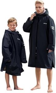 Owntop Swim Parka Men, Waterproof Surf Poncho, Warm Sherpa Lining, Oversized Hooded Changing Robe Swimming Coat for Beach Pool (Black, XL)