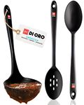 DI ORO Silicone Ladle & Spoons for Cooking – Large Kitchen Spoons for Mixing, Serving, & Stirring - Soup Ladle with Wide Bowl - High Heat Silicone Kitchen Utensils for Nonstick Cookware Safe (Black)