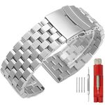 22mm Silver Watch Band Premium Quality Stainless Steel Metal Deployment Double Clasp Strap for Men Women