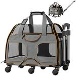 Katziela Rolling Pet Carrier - Airline Compliant with Removable Wheels - TSA Approved for Small Dogs and Cats - Soft FAA Travel Airplane Underseat Wheeled Luggage