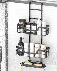 Medcogia Shower Caddy Hanging Adjustable Shower Shelf Over the Door,Rustproof Bathroom Caddy Shower Rack Bathroom Organizer Space-Saving Storage for Shampoo, Soap & Towels (Black-3Tier)