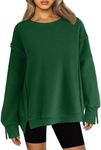 Zeagoo Womens Fleece Jackets Crewnecks Sweatshirt Long Sleeve Fall Oversized Pullover Fuzzy Sherpa Winter Coats,Green,L