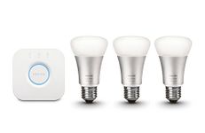 Philips Hue White and Colour Ambience Wireless Lighting LED Starter Kit, Includes 3 x 9 W E27 Edison Screw Bulbs, 1 x Hue Bridge 2.0, Apple Home Kit Enabled, Works with Alexa