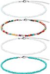 Hicarer Women Bead Choker Necklace Colorful Bohemian Seed Bead Chain Women Boho Hawaiian Tiny White Turquoise Layered Collar, 4 Pieces, Glass