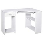 HOMCOM L-Shaped Desk with Keyboard Tray, Computer Corner Desk for Small Space with Shelves, Drawer, CPU Stand, Home Office Writing Table, White