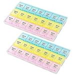 Weekly Pill Organizer - (Pack of 2) 21 Day Pill Planners for Pills Vitamins & Medication, 3 Times-a-Day Medication Reminder Boxes, Easy to Read & Travel Friendly