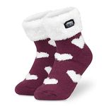 CityComfort Slipper Socks Women Teenagers - Fluffy Socks Non Slip Warm Fleece One Size Lounge Wear - Gifts for Women (Burgundy/White)