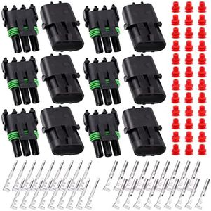 Glarks 84Pcs 6 Kit 3 Pin Way Waterproof Automotive Electrical Wire Connectors Terminals Plugs Kit, 3 Male & Female Pin Terminal Automotive Harness Plug Car Spark Plug Connector Set for Car Truck Boat