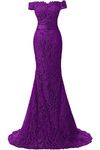 DINGZANCAMO Off Shoulder Cap Sleeves Mermaid Lace Wedding Reception Dress Prom Gowns Mother of The Bride 18 Purple