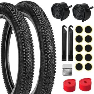 Lukasports 2Pcs Mountain Bike Tires and 2Pcs Tubes Set, 26x1.95 Bike Tire & 1.75-2.125 AV 32mm Inner Tubes with Repair Tool Sets, Folding Replacement, Puncture-Resistant 26x1.95 Bicycle Tire