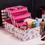 SIBY Pu Leather Vanity Box for Bride | 3 Layer Professional Cosmetic Makeup Kit Storage Organizer | Travel Toiletry Makeup Box for Women | Vanity Case for Cosmetic Beauty Organizer, Pink