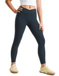 CRZ YOGA Girls Butterluxe Crossover Athletic Leggings - High Waist V Cross Kids Lounge Pants Yoga Active Dance Running Tights True Navy Large