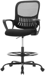 Sweetcrispy Home Office Drafting Chair - Ergonomic High Stool Computer with Adjustable Height and Comfy Lumbar Support, Tall Rolling Task for Standing Desk with Fixed Arm and Footrest, Dark Black