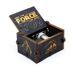 Black Wood Star Wars Music Box, Antique Carved Hand Cranked Wooden Musical Boxes Home Decoration Crafts for Children Gifts