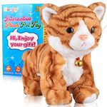 Pattern Yellow Plush Cat Stuffed Animal Interactive Cat Robot Toy, Barking Meow Kitten Touch Control, Electronic Cat Pet, Cat Kitty Toy, Animated Toy Cats for Girls Baby Kids L:12" H:8" W:5"