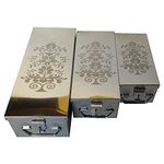 GinoSet® Stainless Steel safe Locker Boxes For Cash Peti Pooja Jewellery set Box (Multi_Pack of 3) Size -8 Inch, 10 Inch, 12 Inch With Laser Printed Tree