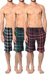 Andrew Scott Men's Cotton Flannel Soft Woven Lounge PJ Shorts | Drawstring & Pockets | Multi Packs, 3 Pack- Plaids. Grey , Hunter, Red, Small